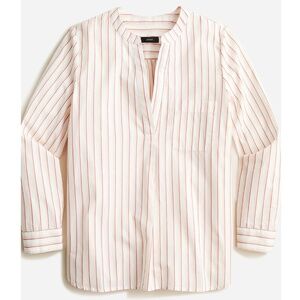 J Crew V-Neck Cotton Poplin Long-Sleeve Popover Top in Red & Orange Stripes